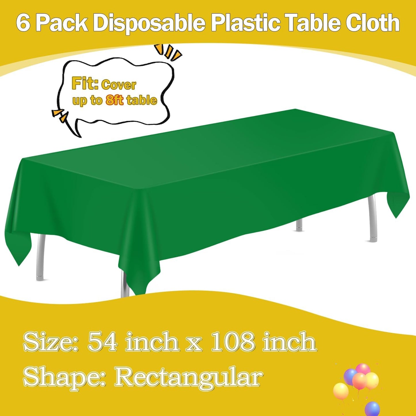 tujol Royal Blue 6 Pack Plastic Table Cloth 54" x 108", Disposable Tablecloths Rectangle Table Cover, Plastic Tablecloths for Parties