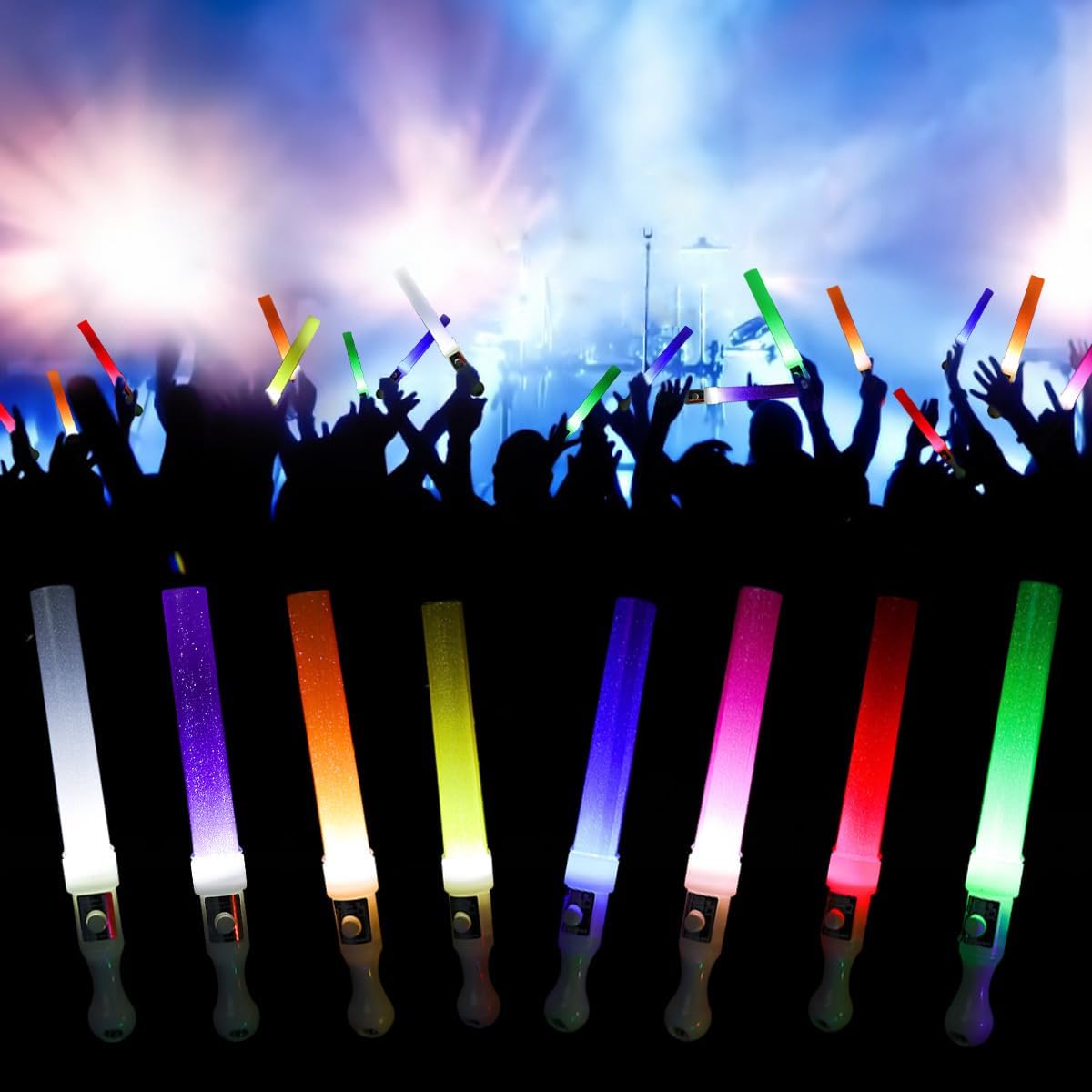 M.best 24Pcs Glow Sticks Party Packs, Glow in The Dark Party Supplies, LED Light Up Wands Sticks Party Favors for Wedding, Raves, Concert, Camping, New Year, Carnival, Halloween