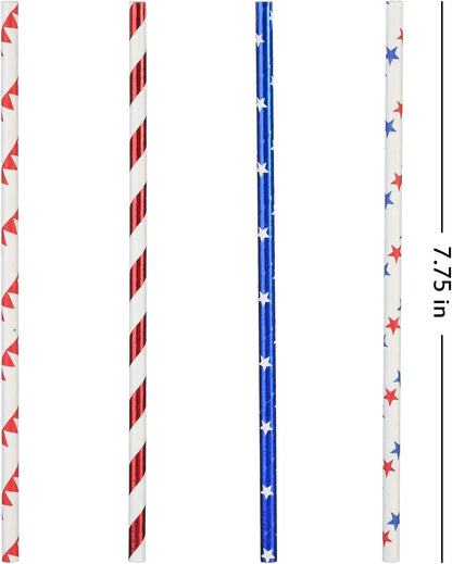 ALINK American Flag Red Blue White Paper Straws, 100 Straws for Memorial Day /4th of July, Super Bowl, Patriotic Party, Americana Themed Party Celebration