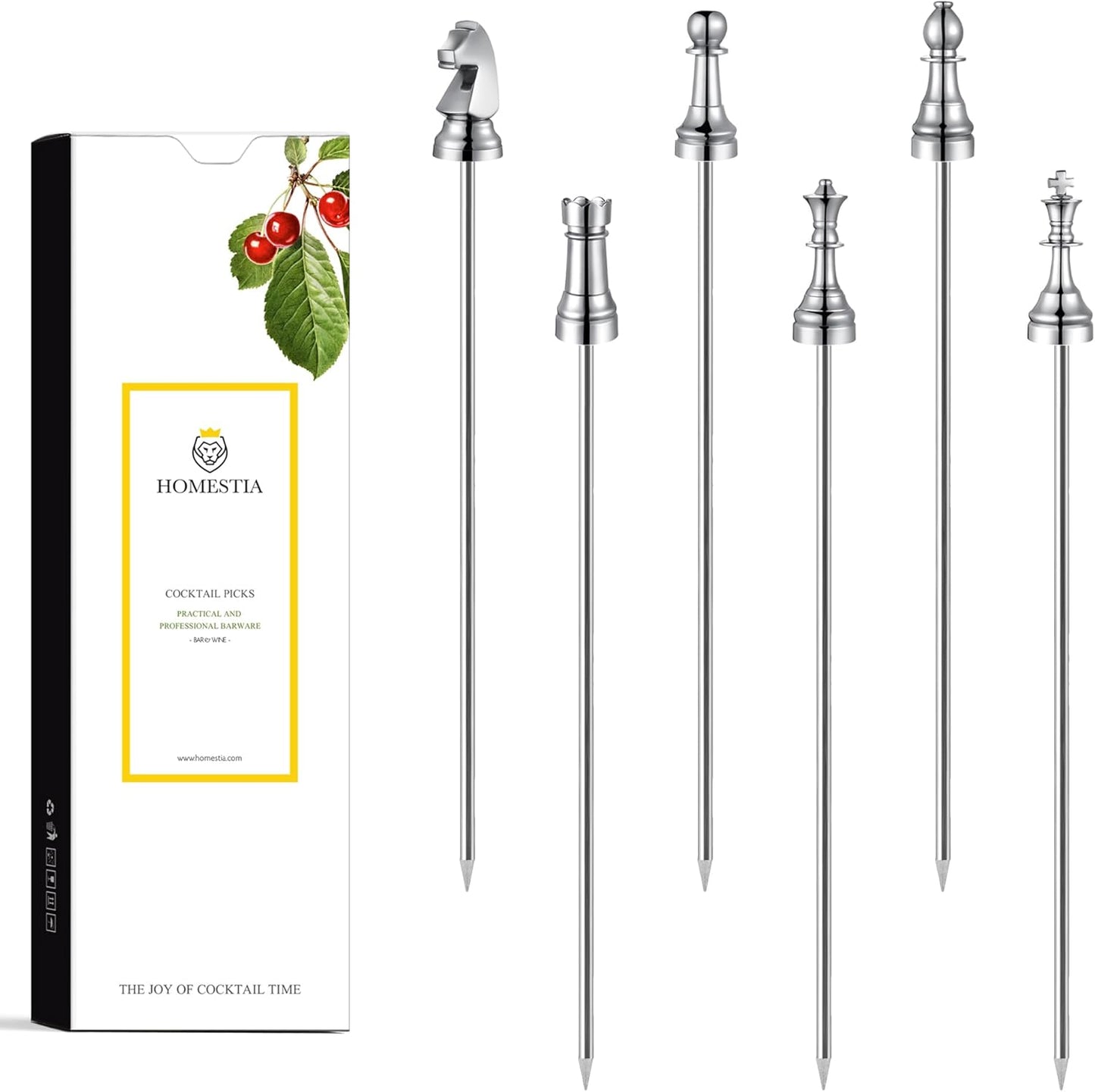 Homestia Stainless Steel Cocktail Picks, 4.7 Inch Reusable Martini Olive Picks, Metal Garnish Skewers for Drinks, Appetizers, Bloody Mary - Set of 6 Metal Cocktail Picks for Party Bar