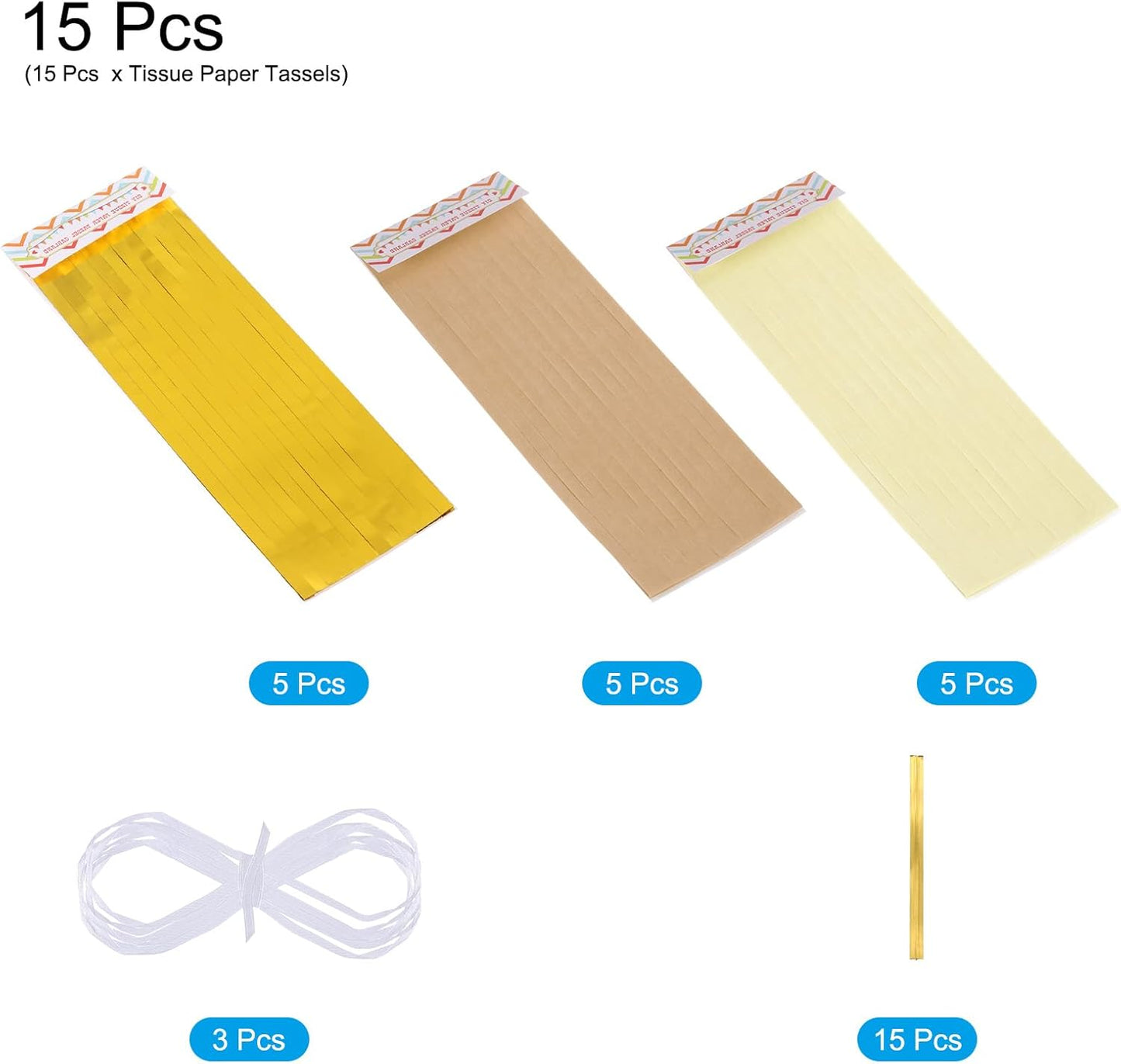 MECCANIXITY 15Pcs Light Blue Tassel Garland Banner with Rope Tissue Paper Tassels Party DIY Kits for Anniversary Wedding Birthday Party