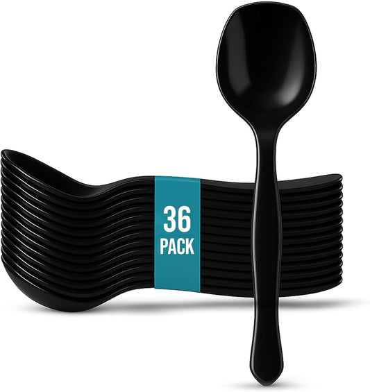 10" Black Plastic Serving Spoons for Buffet, Bulk 12 Count, Heavy Duty Disposable Spoon, Large Plastic Serving Utensils for Catering Supplies, Events, Party, Weddings & More - C&S Event Supply Co.