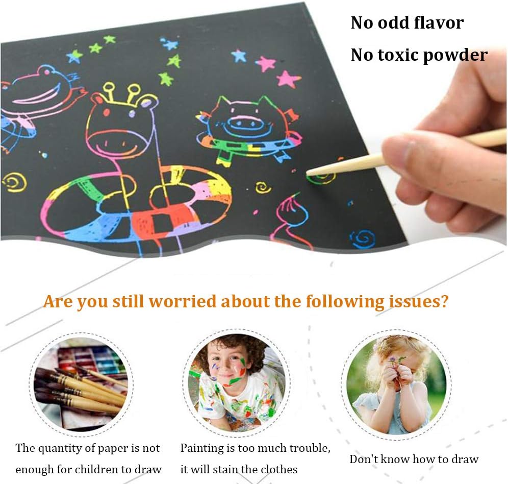 Art Set for Kids Rainbow Magic Scratch Off Paper Black Scratch Sheets Notes Cards Boards Doodle Pads Childrens Crafts Projects Kit for Girls Boys Adults Birthday Christmas Gift