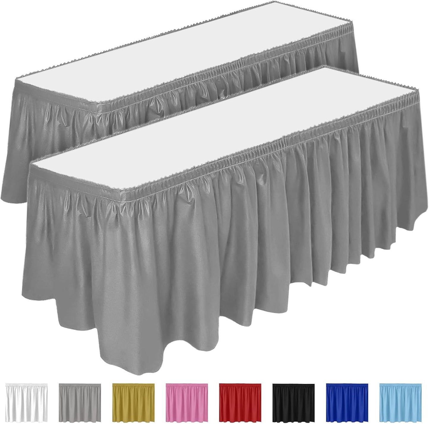 DecorRack 2 Pack Table Skirts, 29 in x 14 ft Each, Multi Pack -BPA Free- Plastic Tableskirt, Disposable, Reusable, Rectangular Tablecloth Skirt, White (2 Pack)