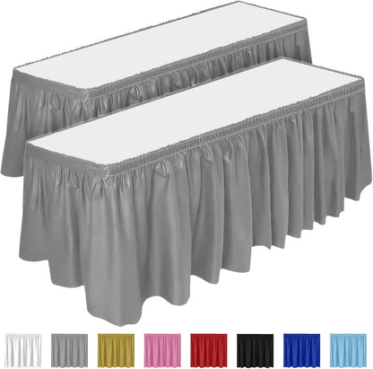 DecorRack 2 Pack Table Skirts, 29 in x 14 ft Each, Multi Pack -BPA Free- Plastic Tableskirt, Disposable, Reusable, Rectangular Tablecloth Skirt, White (2 Pack)