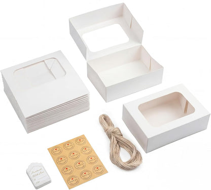YEKTFS 24 Pcs Cookie Boxes with Window for Paper Gift Giving Brown Bakery Gift Boxes 9 x 6.3 x 3 Inch, Easy Estate Holiday Packaging for Cookie, Cupcaked, Donuts & Pastries