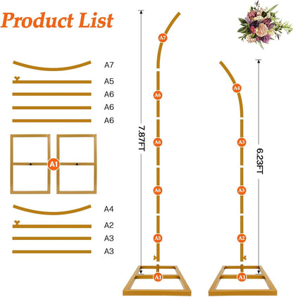 Balloon Arch Stand Kit, Balloon Arch Stand Set of 2 with Metal 8FT & 6.2FT Metal Half Gold Wedding Flower Backdrop Stand for Proposal Anniversary Bridal Shower Background Party Decorations