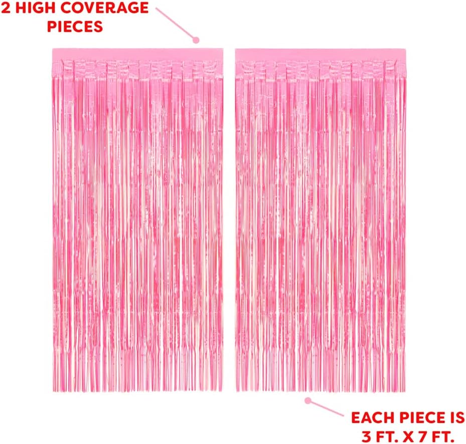 xo, Fetti Decorations Hot Pink Iridescent Fringe Foil Curtain - Set of 2 | Bachelorette Party Bridal Shower Backdrop, Wedding, Birthday Photo Booth