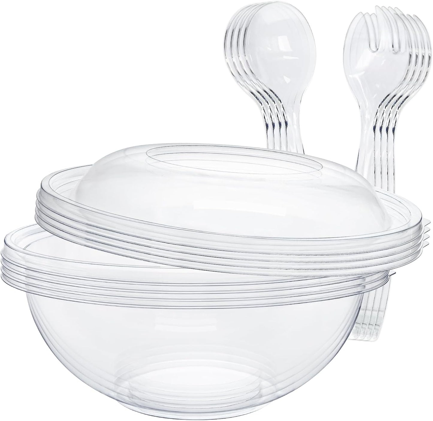 EcoDispose Clear Plastic Serving Salad Bowl Sets, 160 Oz 16PCS in 4 SETS - Round Large Disposable Bowls