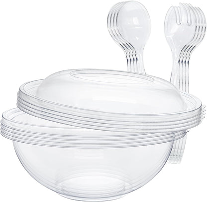 EcoDispose Clear Plastic Serving Salad Bowl Sets, 160 Oz 16PCS in 4 SETS - Round Large Disposable Bowls