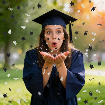 Black Gold Graduation Confetti Class of 2026 Black Graduation Cap, 200Pcs Glitter Stars Confetti Sprinkles, Table Congrats Grad Confetti for Graduation Party Table Decorations