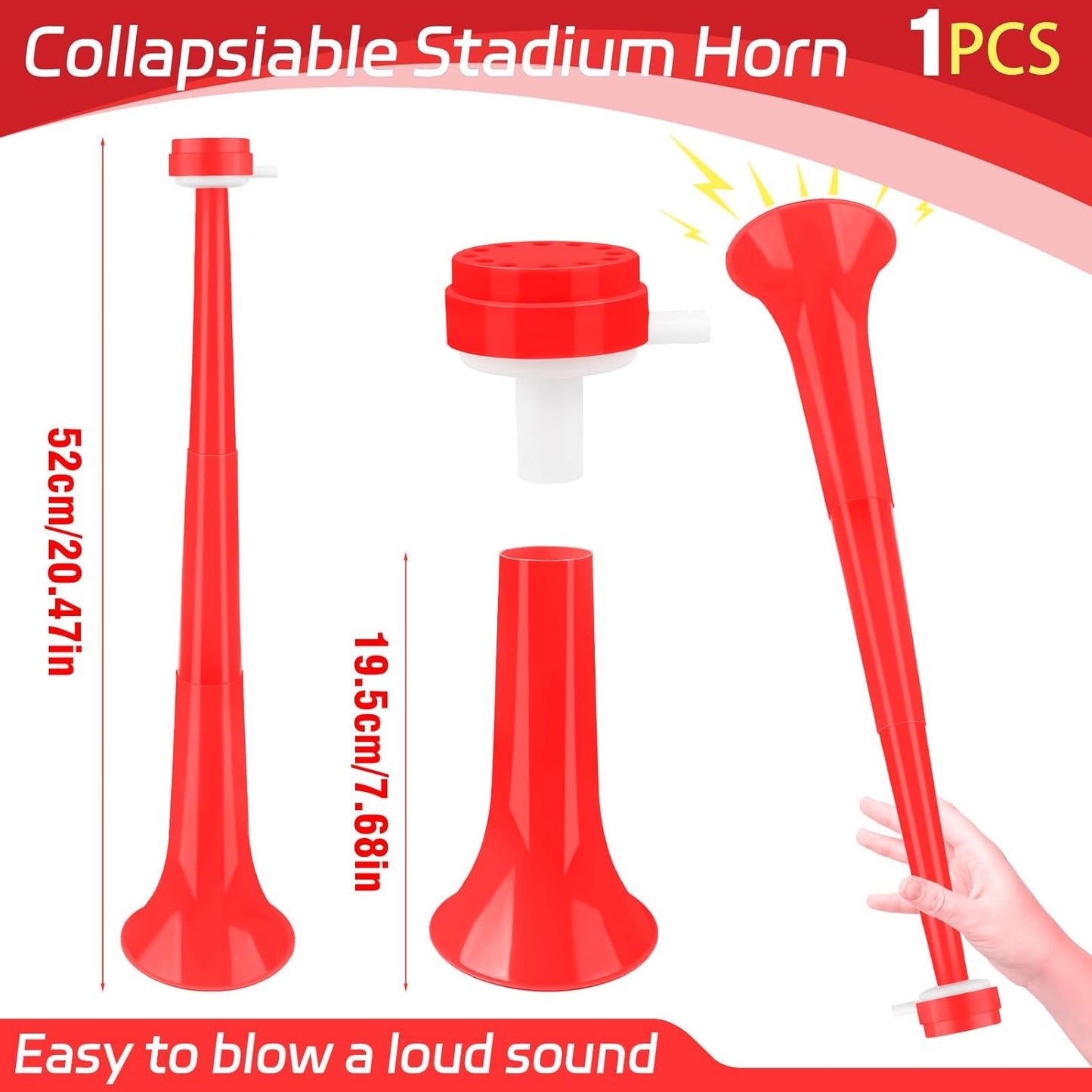 Denylo pro Collapsible Stadium Horn 24 Inch Vuvuzela Plastic Trumpet Horn Blue Blow Horn Loud Sound Soccer Horn Noisemakers for Sporting Events Graduation Party Supplies