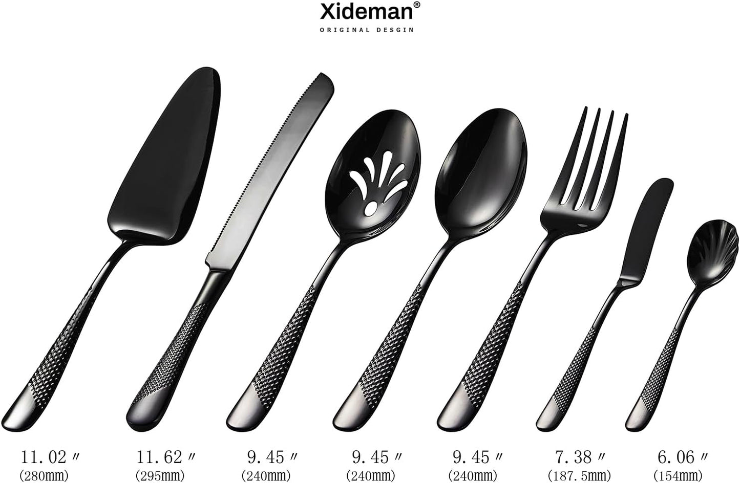 Xideman® 7-Piece Hammered 18/10 Stainless Steel Silverware Serving Utensil Set - Hostess Flatware with Cake Knife & Cake Server (Champagne Gold)