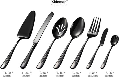 Xideman® 7-Piece Hammered 18/10 Stainless Steel Silverware Serving Utensil Set - Hostess Flatware with Cake Knife & Cake Server (Champagne Gold)