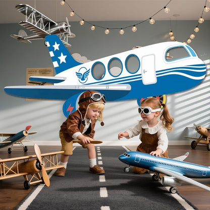 WADORN Airplane Shaped Photo Prop Selfie Frame Party Banner, 6.7x2.9 Ft Large Aircraft Themed Photo Backdrop Plane Themed Background Banner Hanging Supplies for Aviation Airplane Party Supplies