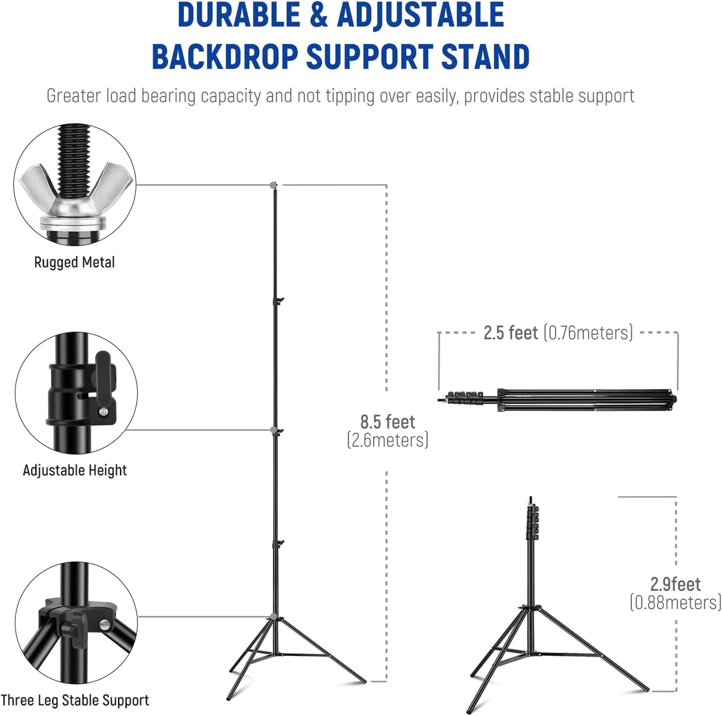 Neewer Photo Studio Backdrop Support System, 10ft/3m Wide 6.6ft/2m High Adjustable Background Stand with 4 Crossbars, 6 Backdrop Clamps, 2 Sandbags, and Carrying Bag for Portrait & Studio Photography