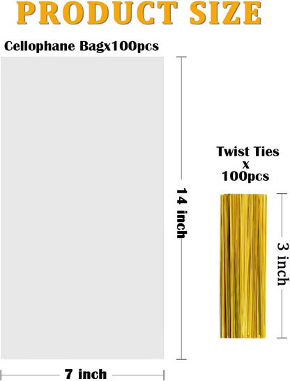 Labeol 200pcs Cellophane Bags 5x11 Treat Bags with Ties Clear Gift Candy Cookie for Packaging Party Favor Halloween Christmas Gift Wrapping