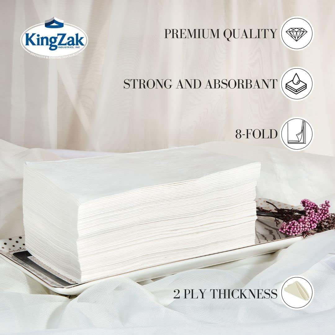 Premium White Napkins, 1/8 Fold Dinner Napkin, Disposable 2-Ply White Party Napkins, Value Pack 100 Count