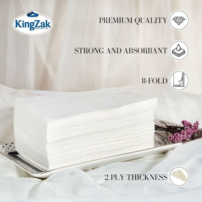 Premium White Napkins, 1/8 Fold Dinner Napkin, Disposable 2-Ply White Party Napkins, Value Pack 100 Count