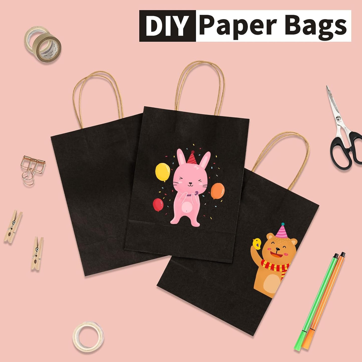 RACETOP 32 Pack Small Paper Gift Bags with Handles, 5.8"×3.2"×8.25" Kraft Paper Party Favor Bags Bulk for Kids Birthday, Baby Shower, Crafts, Wedding, Party Supplies (8 Colors)