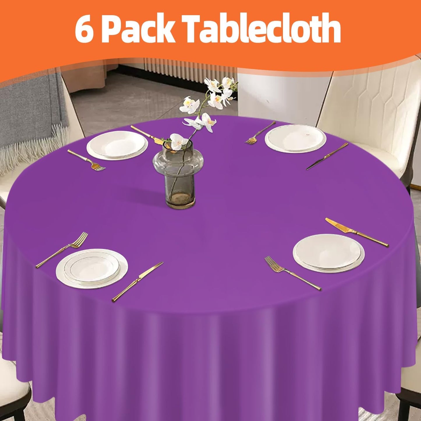 tujol Royal Blue 6 Pack Plastic Table Cloth 54" x 108", Disposable Tablecloths Rectangle Table Cover, Plastic Tablecloths for Parties