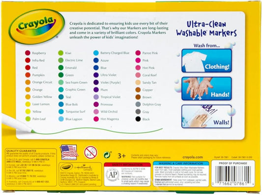 Crayola Ultra Clean Washable Markers (40ct), Teacher School Supplies for Kids, Broad Line Colored Markers, Coloring Book & Art Marker Set, Ages 3+