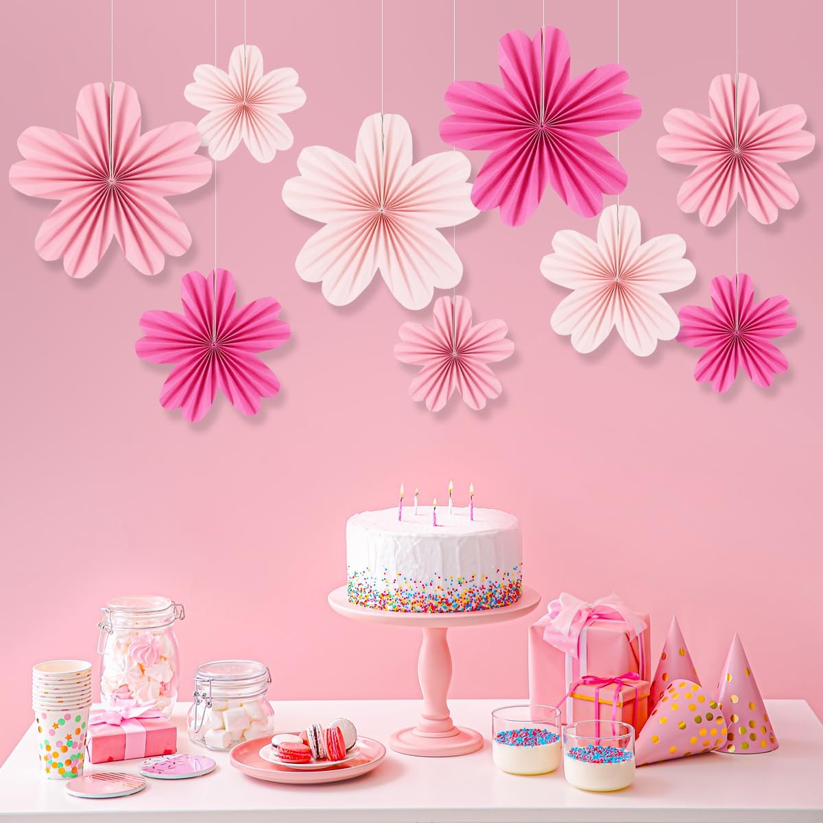 Party Hanging Paper Fans Decoration Set for Wedding Birthday Party Mother's Day Round Events Accessories Set of 8