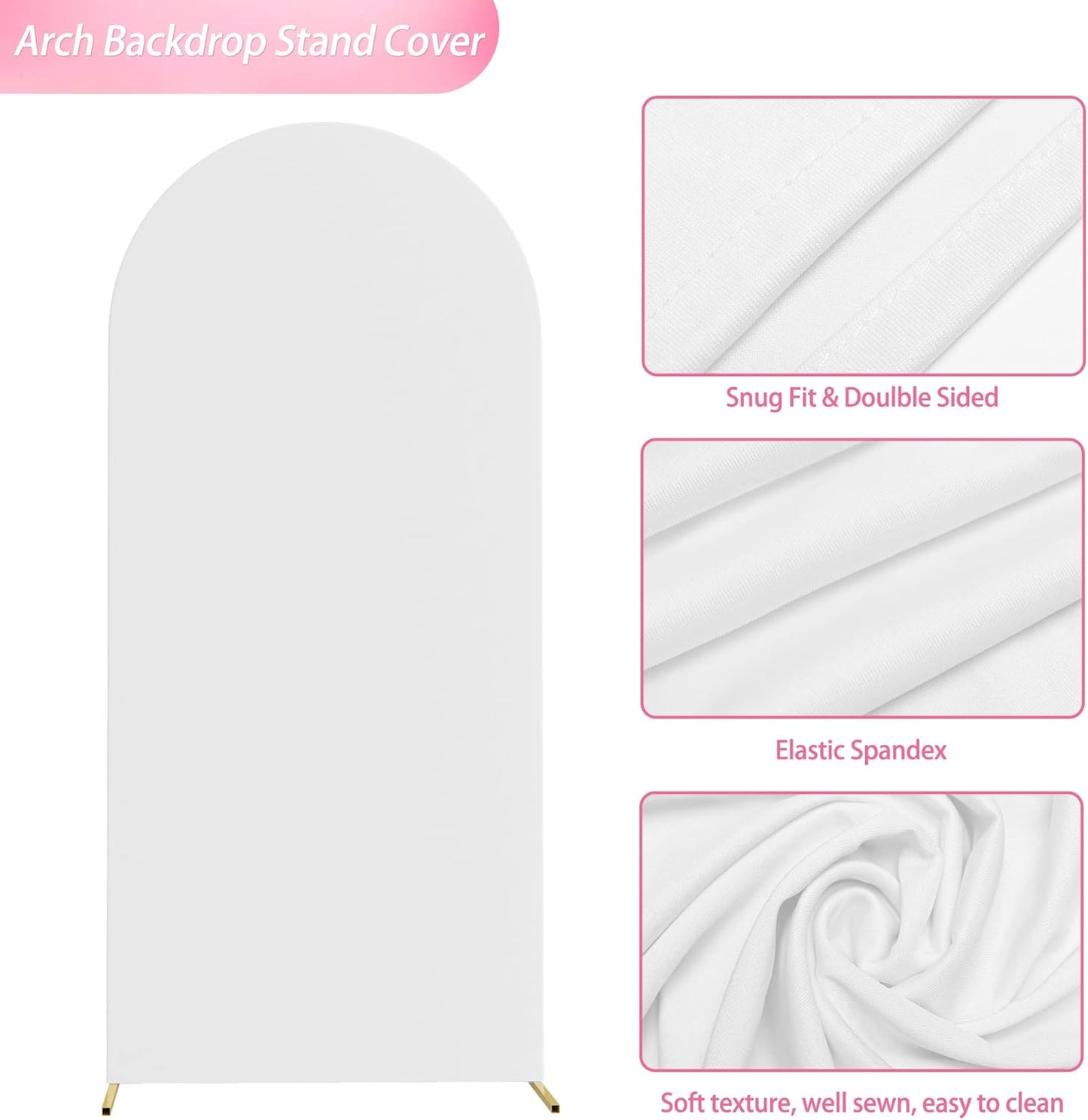 Wokceer 7.2 FT Wedding Arch Backdrop Stand and White Arch Cover, Metal Arch Stand with Arch Stand Cover for Birthday Party Wedding Ceremony Bridal Baby Shower Event Decor