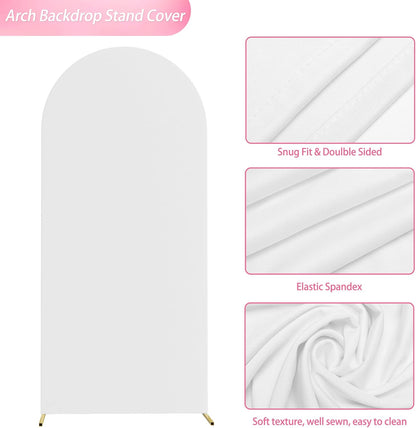 Wokceer 7.2 FT Wedding Arch Backdrop Stand and White Arch Cover, Metal Arch Stand with Arch Stand Cover for Birthday Party Wedding Ceremony Bridal Baby Shower Event Decor