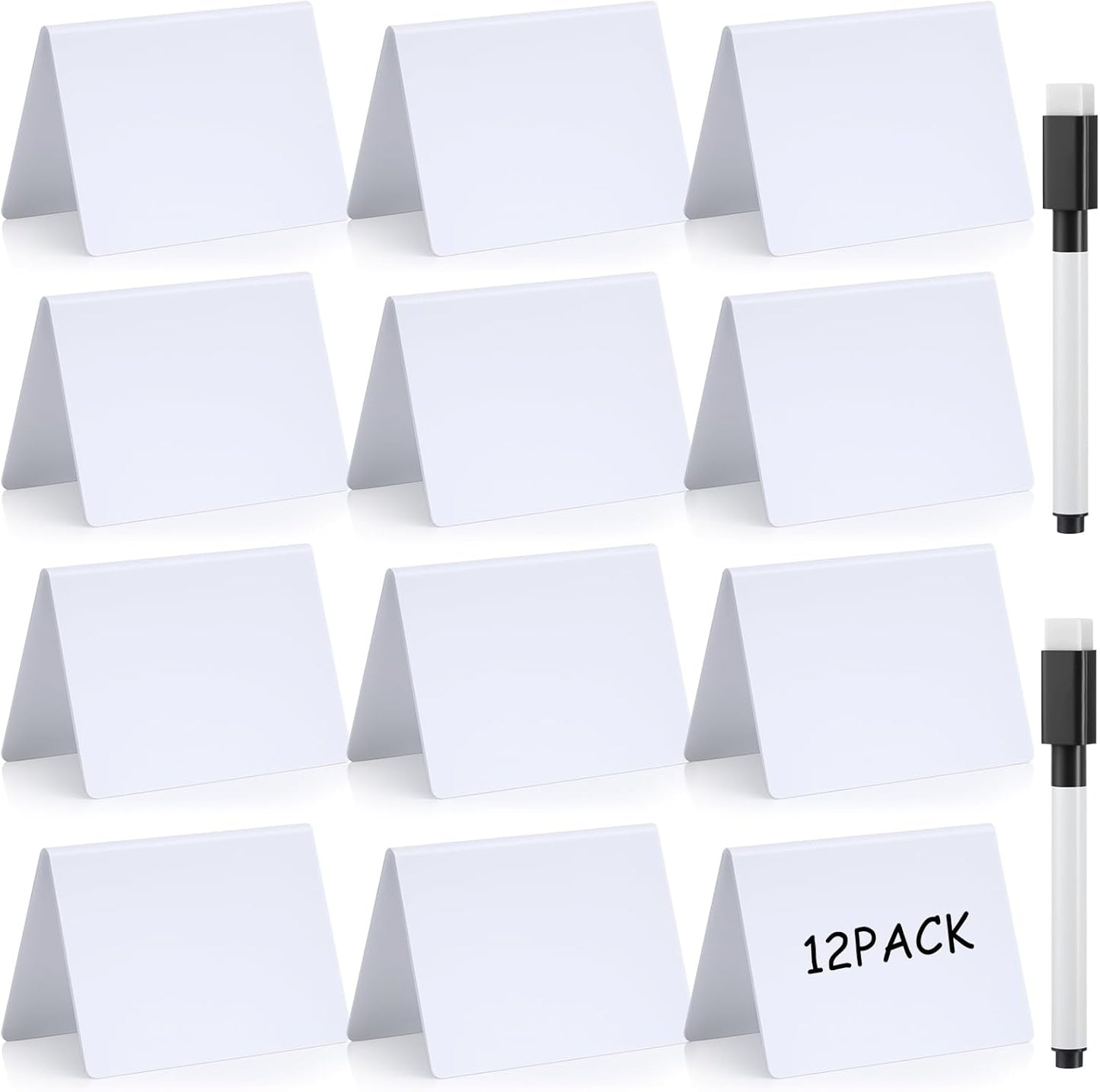 Outus 12 Pcs 4 x 3 Inches Buffet Food Labels Mini Small Chalkboard Signs White Acrylic Food Markers Little Price Signs with 2 Pcs Erasable Marker for Wedding Birthday Bakery Table Display