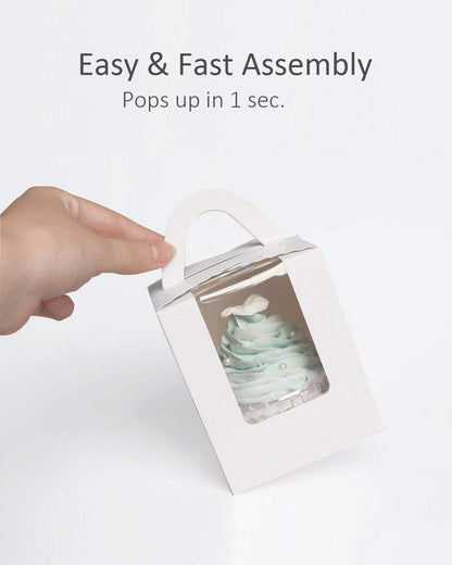 qiqee 60pcs Cupcake Boxes Individual Disposable White Single Box with Window 3.6 * 3.6 * 4.3inch Cupcake Containers/Holders