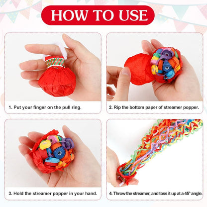 No Mess Streamers,16 Pack Hand Throw Streamers Colorful Party Streamer Poppers No Mess Confetti Poppers Party Poppers for Graduation Birthday Wedding Retirement Celebrations Baby Shower Party Favors