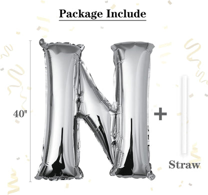 40 inch Silver Letter A Balloon, Big Size Alphabet Foil Mylar Helium Balloons for Birthday Party Celebration Wedding Anniversary Baby Shower Decorations Supplies Alphabet A