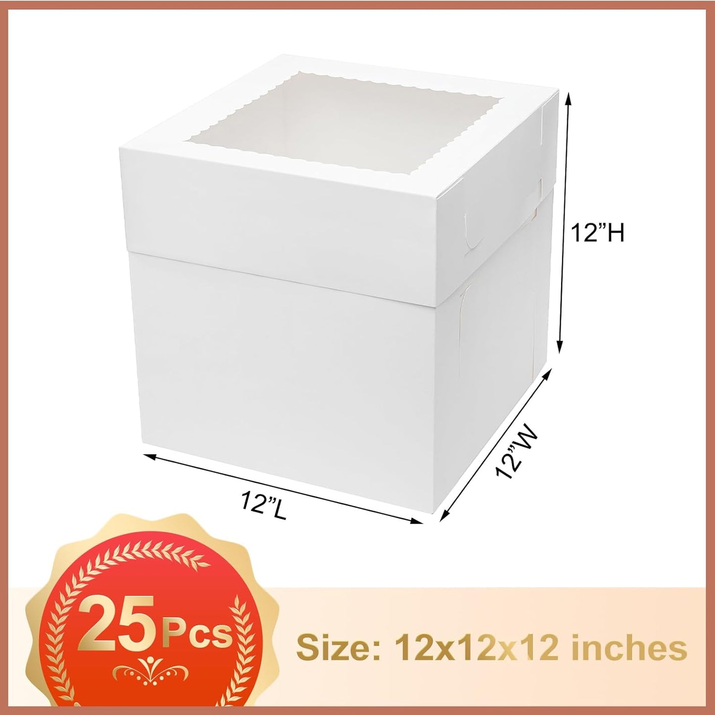 Mefleet 25pcs 14x10x6 Cake Boxes with Window Rectangle Quarter Sheet Bakery Boxes for Pastry Baking Cake, Cupcakes, Donuts, Cookies, Pie Treat Packaging White Large