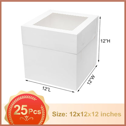 Mefleet 25pcs 14x10x6 Cake Boxes with Window Rectangle Quarter Sheet Bakery Boxes for Pastry Baking Cake, Cupcakes, Donuts, Cookies, Pie Treat Packaging White Large