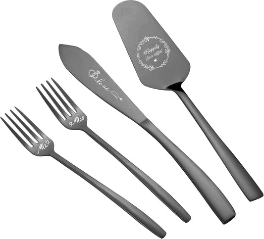 Cake Cutting Set For Wedding, Wedding Cake Knife And Server Set, Mr And Mrs Forks And Cake Cutter Set For Wedding, Bridal Shower Gifts, Engagement Gifts For Couples (Silver)