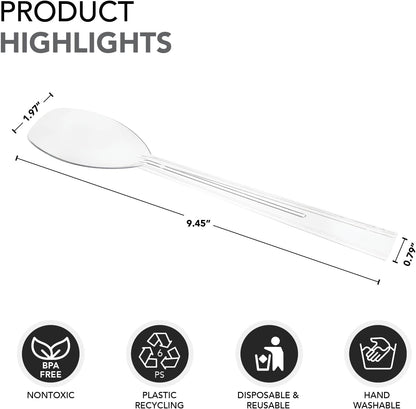 Party Essentials Plastic Party Buffet Serving Utensils Kit, Spoons/Forks/Tongs, 20-Piece, Clear