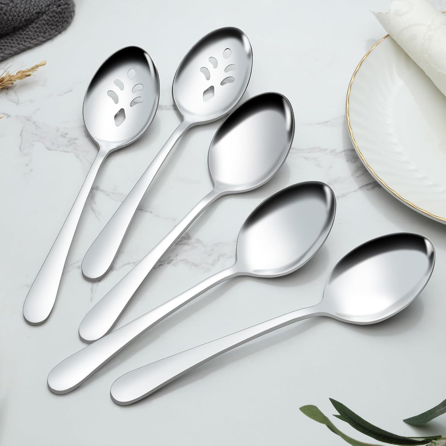 BEWOS Serving Utensils, 20-Piece Large Serving set, Serving Spoons, Slotted Spoons, Serving Tongs & Forks, Cake Server, Butter Knife, Stainless Steel Serving Utensils Set for Parties, Dishwasher Safe