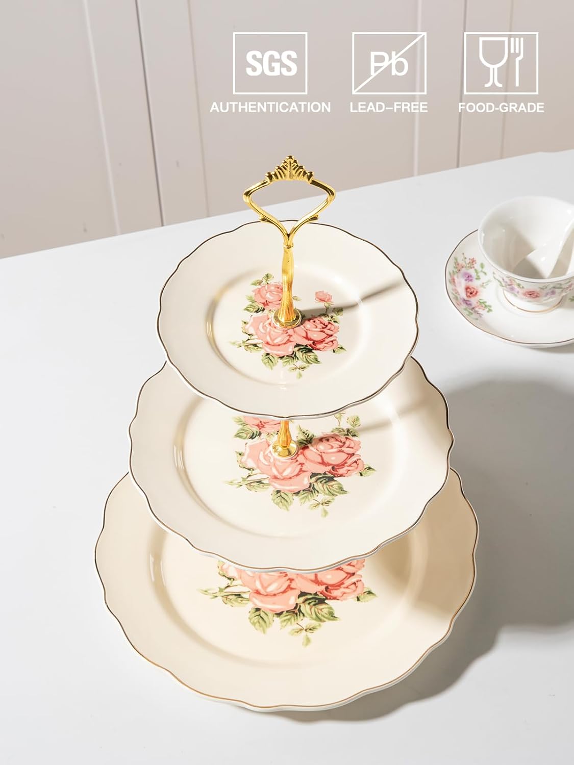 Sweejar 3 Tier Ceramic Cake Stand Wedding, Dessert Cupcake Stand for Tea Party Serving Platter (White)
