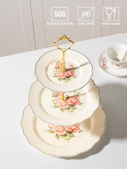 Sweejar 3 Tier Ceramic Cake Stand Wedding, Dessert Cupcake Stand for Tea Party Serving Platter (White)