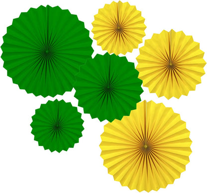 Navy Blue and Yellow Round Party Hanging Paper Fans Decorations Set, Pack of 6