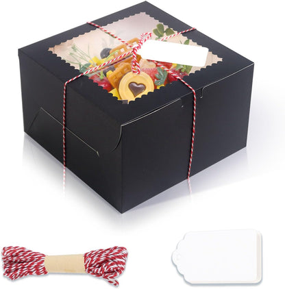 20Pcs 8 Inch Cake Boxes with Window, 8x8x5 Inches Brown Bakery Boxes, Cake Carrier Container for Pastries, Pie, Cookies, Chocolates, Cupcakes, Birthday Party, Wedding