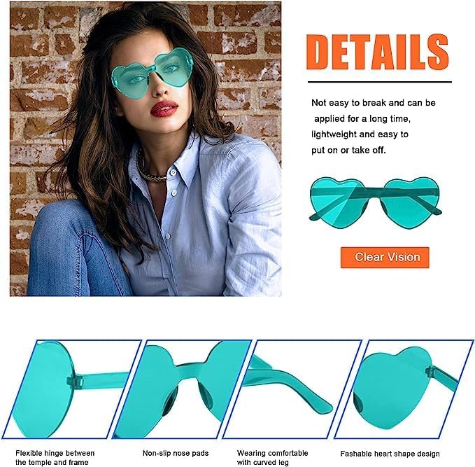 AEAHALY Heart Sunglasses for Women and Men Rimless Heart Shaped Sunglasses Bachelorette Bride Party Accessories