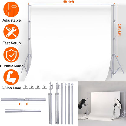 10ft Adjustable Backdrop Stand Kit, Heavy-Duty Photography Background Support System with Clamps & Carry Bag, Photo Video Studio Backdrop Stand for Parties, Weddings, Green Screen & Banner Display