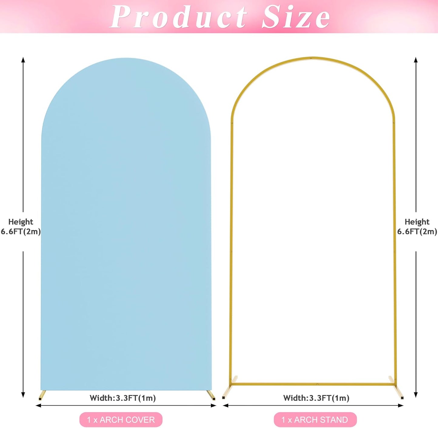 Wokceer 7.2 FT Wedding Arch Backdrop Stand and White Arch Cover, Metal Arch Stand with Arch Stand Cover for Birthday Party Wedding Ceremony Bridal Baby Shower Event Decor