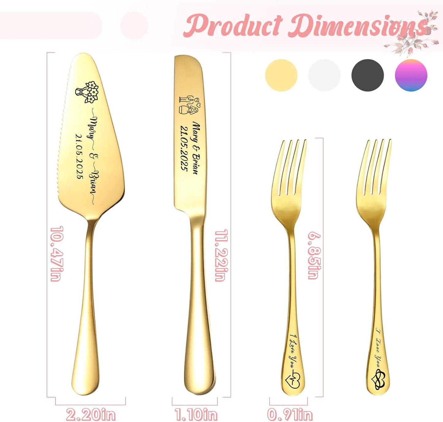 Personalized Cake Cutter Custom Wedding Cake Knife and Server Set Stainless Steel Cake Cutting Set Customize Gifts for Wedding Birthday (Black)