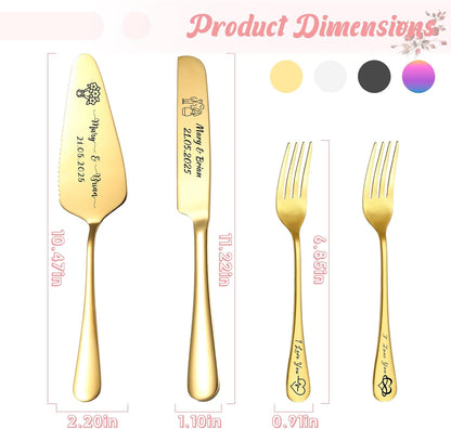 Personalized Cake Cutter Custom Wedding Cake Knife and Server Set Stainless Steel Cake Cutting Set Customize Gifts for Wedding Birthday (Black)