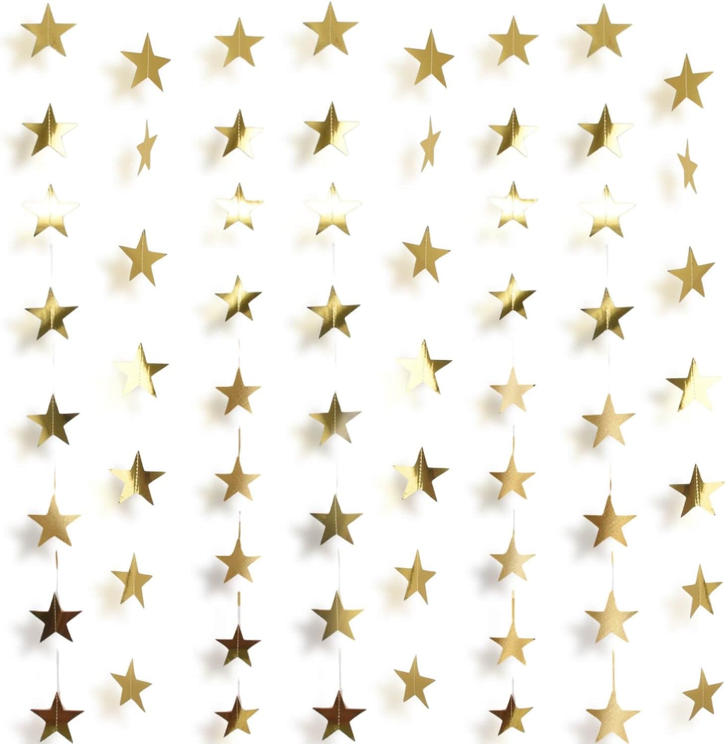 105Feet Gold Star Garland Party Banner for Graduation Decorations 2026 Class Grad Birthday Hanging- Golden Double Side Twinkle Paper Stars Streamers Backdrop for Wall Ceiling Decor, 8Pack