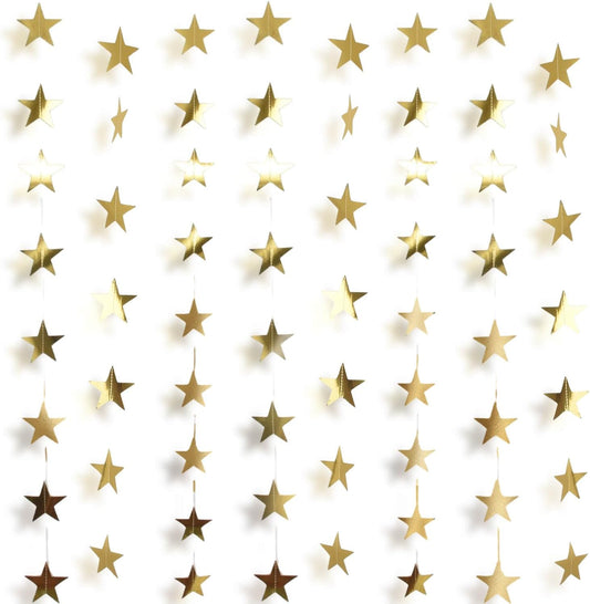 105Feet Gold Star Garland Party Banner for Graduation Decorations 2026 Class Grad Birthday Hanging- Golden Double Side Twinkle Paper Stars Streamers Backdrop for Wall Ceiling Decor, 8Pack
