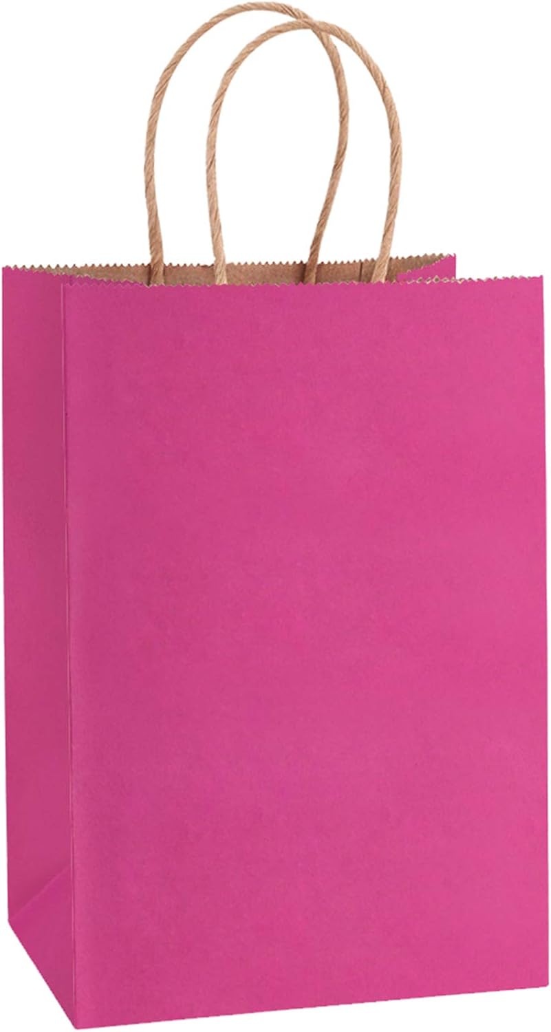 BagDream Gift Bags 100Pcs 5.25x3x8 Small Kraft Paper Gift Bags with Handles Bulk, Brown Paper Sacks for Small Business, Retail, Merchandise, Wedding Birthday Party Favor